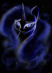 Size: 620x877 | Tagged: alicorn, artist:lachasseauxhiboux, bust, derpibooru import, female, mare, nightmare moon, portrait, safe, smiling, solo