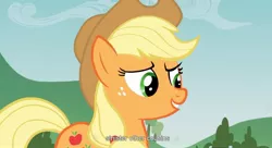 Size: 1589x863 | Tagged: safe, derpibooru import, screencap, applejack, youtube caption, youtube link