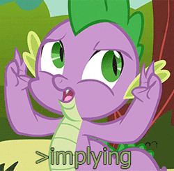 Size: 275x270 | Tagged: air quotes, animated, derpibooru import, image macro, implying, meme, safe, spike