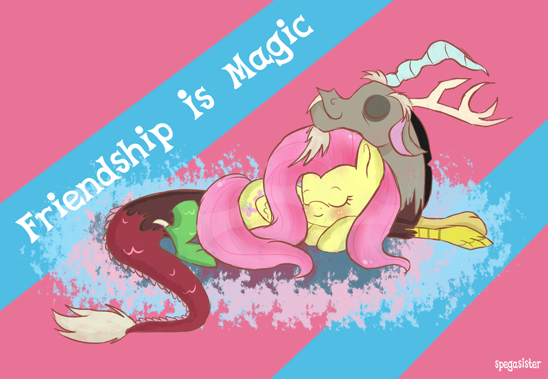 Size: 2600x1800 | Tagged: safe, artist:pastelflakes, derpibooru import, discord, fluttershy, discoshy, female, male, shipping, straight