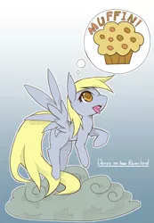 Size: 554x800 | Tagged: safe, artist:kolshica, derpibooru import, derpy hooves, pegasus, pony, female, mare, muffin, pixiv, solo, that pony sure does love muffins