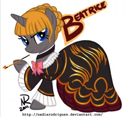 Size: 504x470 | Tagged: safe, artist:nadiarodriguez, derpibooru import, ponified, beatrice, clothes, dress, pipe, umineko no naku koro ni, vector