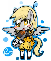 Size: 600x719 | Tagged: ambiguous facial structure, anthro, artist:snow angel, chibi, derpibooru import, derpy hooves, pixiv, safe, solo