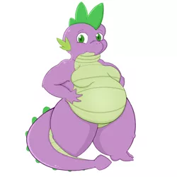 Size: 1000x1000 | Tagged: artist:pfh, belly, bhm, big belly, derpibooru import, dragon, fangs, fat, fat spike, hands on hip, moobs, safe, spike, thighs, thunder thighs