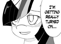 Size: 556x404 | Tagged: suggestive, derpibooru import, twilight sparkle, pony, unicorn, dialogue, female, manga panel, mare, monochrome, parody, reaction image, simple background, solo, tomoko kuroki, watamote, white background