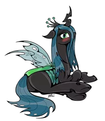 Size: 650x750 | Tagged: artist:gimmogear, blushing, bugbutt, butt, changeling, derpibooru import, palindrome get, plot, queen chrysalis, safe, solo