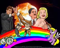 Size: 1000x800 | Tagged: safe, artist:qvalintyne, derpibooru import, derpy hooves, alicorn, cat, human, pony, adolf hitler, derpicorn, john f. kennedy, kitten, marilyn monroe, nazi, rainbow, random, sword, wat, wtf