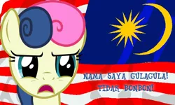 Size: 1000x600 | Tagged: bon bon, cross-linguistic pun, derpibooru import, flag, lol, malay, malaysia, name translation, patriotic, pun, safe, sweetie drops, text