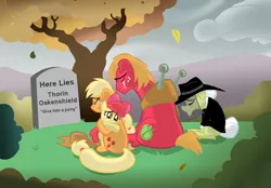 Size: 1000x696 | Tagged: safe, derpibooru import, apple bloom, applejack, big macintosh, granny smith, earth pony, pony, grave, grave meme, gravestone, implied death, male, stallion, the hobbit, thorin oakenshield