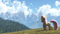 Size: 4000x2250 | Tagged: 3d, artist:saxm13, derpibooru import, fluttershy, forest, mountain, ponies in real life, safe, scenery