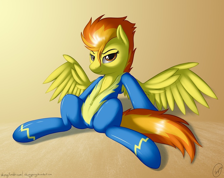 Size: 2500x1987 | Tagged: questionable, artist:skipsy, derpibooru import, spitfire, pegasus, pony, cameltoe, clothes, female, solo, solo female, uniform, wonderbolts, wonderbolts uniform