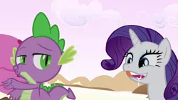 Size: 1280x720 | Tagged: safe, artist:dtkraus, derpibooru import, edit, edited screencap, screencap, rarity, spike, bueno, female, male, out of context, rapeface, rerity, shipping, sparity, straight, wat