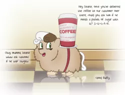 Size: 1470x1115 | Tagged: artist:gowdie, coffee, derpibooru import, fluffy pony, fluffy pony original art, oc, oc:beanie, safe, unofficial characters only