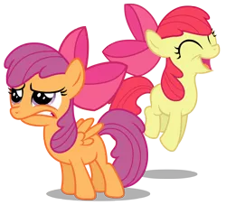 Size: 6038x5486 | Tagged: safe, artist:austiniousi, derpibooru import, apple bloom, scootaloo, absurd resolution, alternate hairstyle, bow, hilarious in hindsight, simple background, transparent background, vector