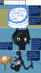 Size: 1024x1846 | Tagged: artist:lunaprotege, artist:zeroblue4, ask, ask sburb ponies, cake, derpibooru import, merpony, oc, robot legs, safe, tumblr, unofficial characters only