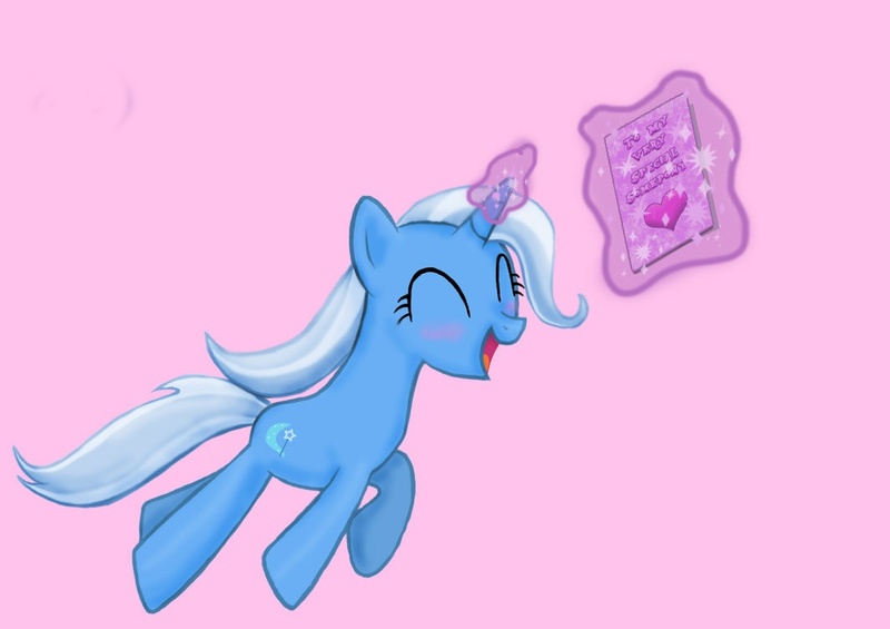 Size: 1064x751 | Tagged: artist:superkitten1990, blushing, happy, implied shipping, magic, safe, smiling, telekinesis, trixie