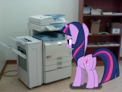 Size: 1024x768 | Tagged: artist:paris7500, derpibooru import, fax, photocopier, plot, ponies in real life, printer, safe, twilight sparkle, vector