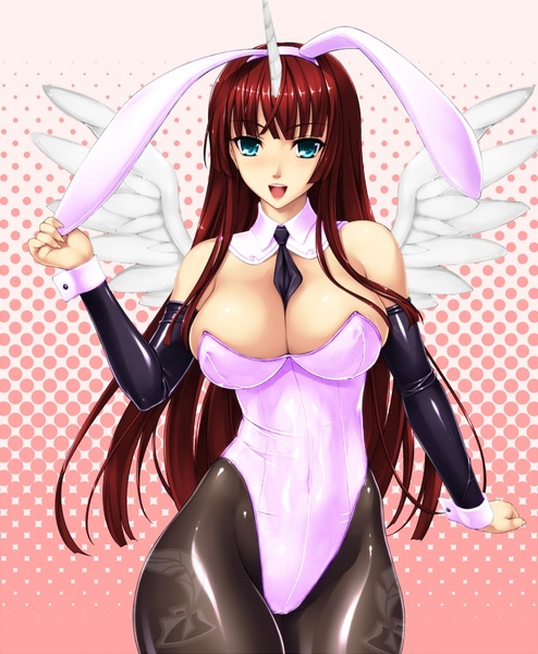 Size: 823x1000 | Tagged: alicorn, artist:rindou, artist:slugbox, breasts, bunny suit, busty fausticorn, clothes, colored pupils, cufflinks, cuffs (clothes), cutie mark on clothes, derpibooru import, detached sleeves, edit, female, horned humanization, human, humanized, latex, lauren faust, leotard, necktie, oc, oc:fausticorn, pantyhose, solo, solo female, stupid sexy fausticorn, suggestive, unofficial characters only, winged humanization