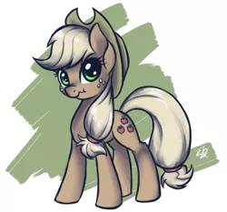 Size: 609x568 | Tagged: applejack, artist:helhoof, derpibooru import, discorded, liar face, liarjack, safe, scrunchy face, solo