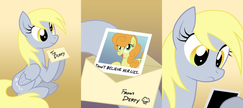 Size: 1800x800 | Tagged: safe, artist:equestria-prevails, derpibooru import, carrot top, derpy hooves, golden harvest, pegasus, pony, comic, female, mare, memento, parody, underp