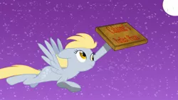 Size: 1191x670 | Tagged: safe, artist:amana07, derpibooru import, derpy hooves, pegasus, pony, cute, female, flying, mare, moon, night, pizza