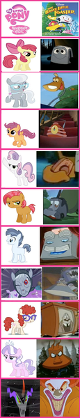 Size: 349x1823 | Tagged: air conditioner, apple bloom, babs seed, blanky (brave little toaster), brave little toaster, clown, comparison chart, derpibooru import, diamond tiara, electromagnet, king sombra, kirby (brave little toaster), lampy, magnet, olden pony, radio, radio (brave little toaster), safe, scootaloo, shady daze, silver spoon, splotcher, sweetie belle, television, toaster, toaster (brave little toaster), twist