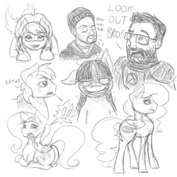 Size: 1000x1000 | Tagged: safe, artist:joehoofer, derpibooru import, big macintosh, fluttershy, twilight sparkle, oc, earth pony, pony, crossover, gordon freeman, half life full life consequences, half-life, john freeman, male, sketch dump, stallion