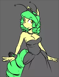 Size: 510x668 | Tagged: anthro, anthro oc, artist:duckdraw, cleavage, clothes, crown, derpibooru import, dress, female, oc, oc:buzzy bee, safe, simple background, solo, unofficial characters only