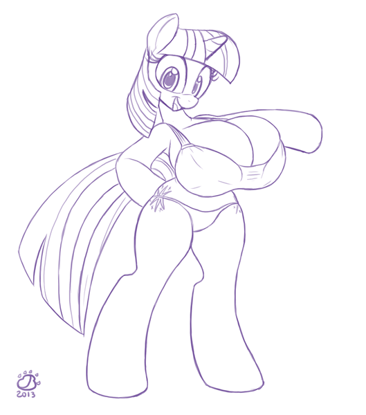 Size: 1058x1200 | Tagged: anthro, arm hooves, artist:badgerben, big breasts, bikini, bra, breasts, busty twilight sparkle, clothes, derpibooru import, female, huge breasts, monochrome, panties, questionable, simple background, solo, solo female, swimsuit, twilight sparkle, underwear, unguligrade anthro