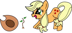 Size: 1000x460 | Tagged: applejack, artist:dbapplejack, bloomberg, derpibooru import, happy, hatless, missing accessory, safe, sapling, simple background, transparent background, vector