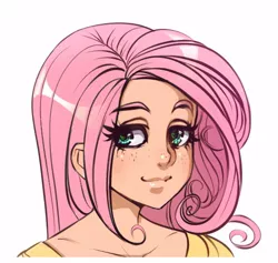 Size: 522x494 | Tagged: artist:maniacpaint, bust, derpibooru import, explicit source, fluttershy, human, humanized, safe, simple background, solo, white background