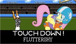 Size: 1195x689 | Tagged: safe, derpibooru import, fluttershy, pegasus, pony, american football, female, looking back, mare, sports, tecmo bowl, touchdown, video game