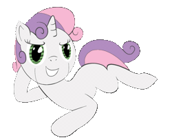 Size: 800x650 | Tagged: safe, artist:fantasyglow, derpibooru import, sweetie belle, pony, robot, unicorn, animated, blinking, draw me like one of your french girls, female, filly, foal, gif, hooves, horn, lying down, one eye closed, simple background, smiling, solo, sweetie bot, teeth, transparent background, wink