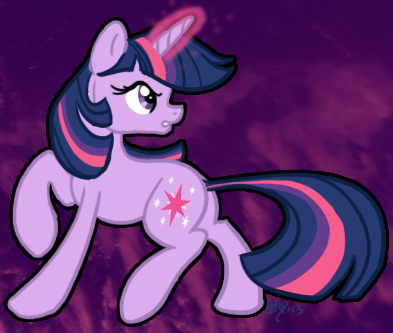 Size: 393x333 | Tagged: angry, artist:cluttercluster, derpibooru import, glowing horn, looking back, safe, solo, twilight sparkle