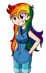 Size: 488x768 | Tagged: safe, artist:kurus22, derpibooru import, rainbow dash, human, cute, dashabetes, female, hands in pockets, humanized, simple background, smiling, solo, transparent background