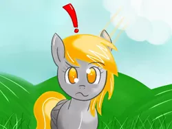 Size: 800x600 | Tagged: safe, artist:shinkuma, derpibooru import, derpy hooves, pegasus, pony, confused, exclamation point, female, mare, solo, underp