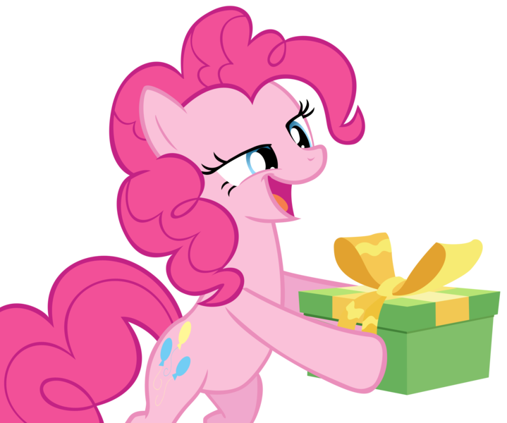 Size: 4000x3337 | Tagged: safe, artist:likonan, derpibooru import, pinkie pie, earth pony, pony, absurd resolution, bipedal, holding, holding a present, hoof hold, present, simple background, solo, transparent background, vector