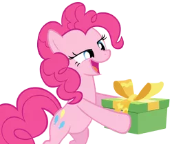 Size: 4000x3337 | Tagged: safe, artist:likonan, derpibooru import, pinkie pie, earth pony, pony, absurd resolution, bipedal, holding, holding a present, hoof hold, present, simple background, solo, transparent background, vector