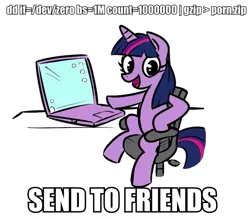 Size: 583x510 | Tagged: computer, derpibooru import, laptop computer, linux, safe, text, trolling, twilight sparkle