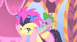 Size: 856x474 | Tagged: angry, fluttershy, fluttershy is not amused, green isn't your color, safe, screencap, spike, unamused