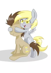 Size: 1240x1754 | Tagged: safe, artist:derpsonhooves, derpibooru import, derpy hooves, doctor whooves, time turner, pegasus, pony, covering eyes, cute, doctorderpy, female, guess who, male, mare, peekaboo, shipping, straight