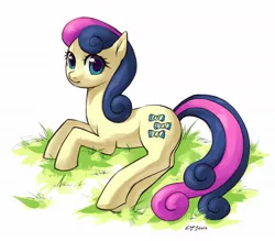 Size: 1200x1050 | Tagged: safe, artist:katiramoon, derpibooru import, bon bon, sweetie drops, pony, female, grass, looking at you, mare, solo
