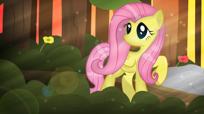 Size: 1920x1080 | Tagged: artist:izeer, fluttershy, forest, safe, solo