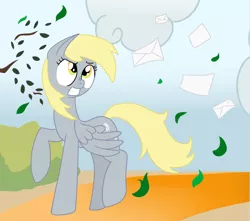 Size: 854x756 | Tagged: safe, artist:mellonshow, derpibooru import, derpy hooves, pegasus, pony, female, mail, mare, solo, wind