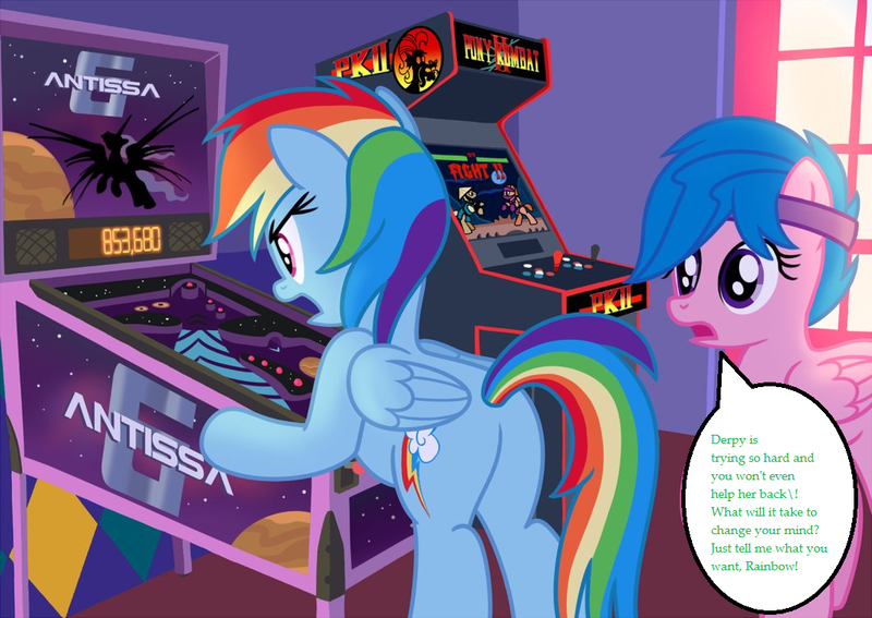 Size: 1061x752 | Tagged: antissa 6, arcade, artist:sorcerushorserus, babylon 5, comic:dash academy, derpibooru import, edit, firefly, g1, g1 to g4, generation leap, i fancy myself clever, photoshop, pinball, plot, rainbow dash, safe, shadowcrab, text