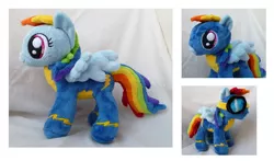 Size: 1416x834 | Tagged: artist:caashley, derpibooru import, goggles, irl, photo, plushie, rainbow dash, safe, solo, wonderbolts uniform