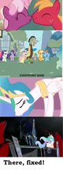 Size: 487x1326 | Tagged: safe, derpibooru import, big macintosh, cheerilee, discord, fluttershy, princess celestia, earth pony, pony, cheerimac, crossover shipping, discoshy, hub logo, male, optilestia, optimus prime, shipping, stallion, straight, transformers, transformers prime