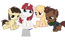 Size: 4800x3000 | Tagged: annoyed, artist:beavernator, colt, cute, derpibooru import, filly, frown, john de lancie, lauren faust, looking up, oc, oc:fausticorn, oc:taralicious, paper, pencil, ponified, ponysona, professor lancie, safe, sibsy, sitting, tara strong, unamused, wild fire, wild fire is not amused, younger