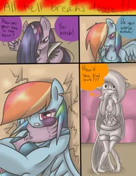 Size: 788x1013 | Tagged: anthro, applejack, artist:reneesdetermination, breasts, busty applejack, busty rainbow dash, busty twilight sparkle, comic, comic:stone cold, derpibooru import, grimdark, rainbow dash, stone cold, twilight sparkle