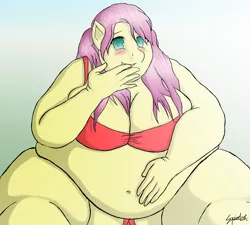 Size: 900x810 | Tagged: anthro, artist:rexyer1, breasts, busty fluttershy, derpibooru import, fat, fattershy, female, fluttershy, morbidly obese, obese, suggestive